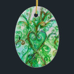 Ornement Ovale En Céramique WHIMSICAL FLOURISHES HEART bright pink blue green<br><div class="desc">Colorful blossoms and blooms in Spring ,  Watercolor painting with golden and silver  foil .</div>