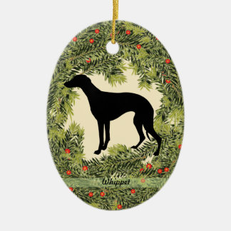 Ornement Ovale En Céramique Whippet Wreath