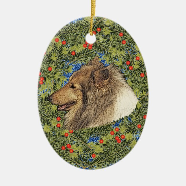 Ornement Ovale En Céramique Wreath Rough Collie (Devant)