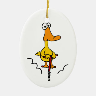 Ornement Ovale En Céramique XX canard drôle sur un bâton de Pogo