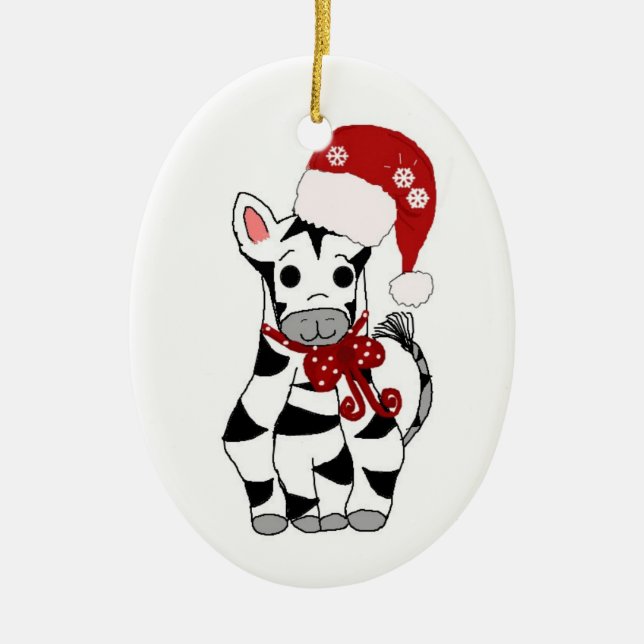 Ornement Ovale En Céramique Zèbre de Noël (Devant)