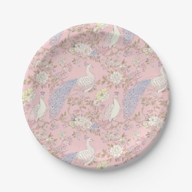 Ornement Paon gracieux Assiette en papier (Devant)