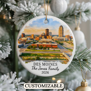 Ornement personnalisé de Des Moines, Iowa sur mesu