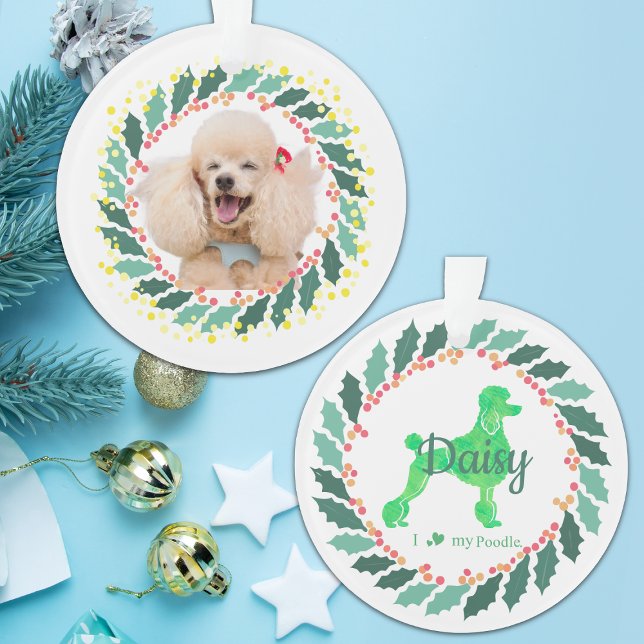 Ornement personnalisé de Noël Poodle Vert Pastel (Créateur téléchargé)