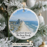 Ornement personnalisé d'Orange Beach, Alabama sur<br><div class="desc">Un ornement de souvenir de voyage personnalisé conçu pour célébrer votre voyage inoubliable. Que vous y soyez allé pour le travail, que vous ayez profité d'un voyage en amoureux ou que vous ayez participé à un programme d'échange scolaire, cet ornement commémore un moment spécial que vous chérirez toujours et que...</div>