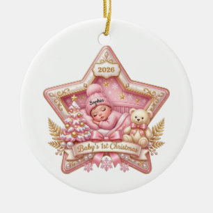 Ornement personnalisé étoile rose pour le 1er Noël