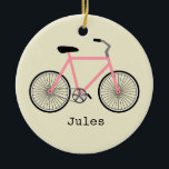 Ornement personnalisé par bicyclette rose<br><div class="desc">Un ornement comportant une illustration d'une bicyclette de rose de melon.  Personnalisez avec votre nom sous le vélo.  Articles assortis Look for chez Jill'sPaperie.</div>