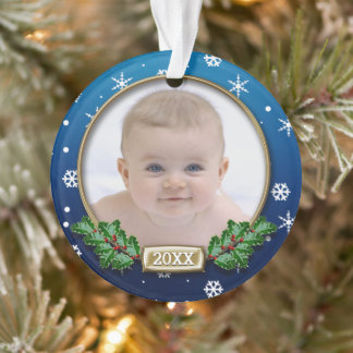 Ornement photo | 1er Noël du bébé (bleu)