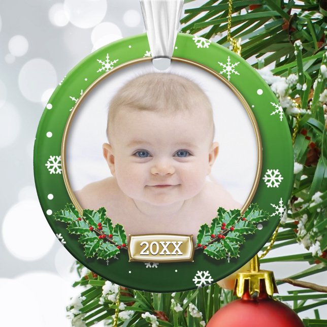 Ornement photo | 1er Noël du bébé (vert) (Créateur téléchargé)