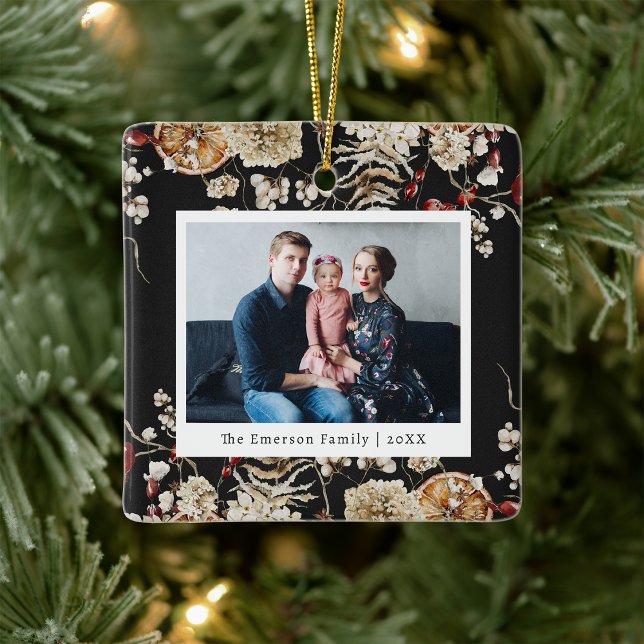 Ornement photo botanique (Black Rustic Boho Botanical Photo Ornament
)