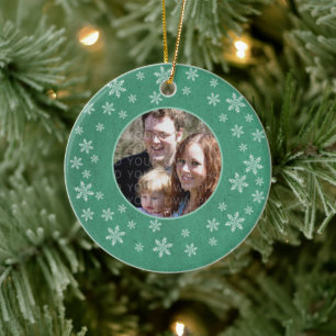 Ornement photo de flocons de neige vert Whimsical