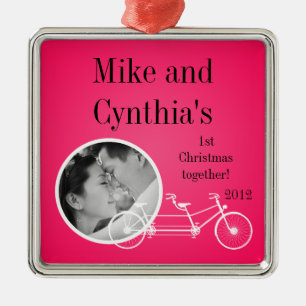 Ornement photo personnalisé Hot Pink Double Vélo