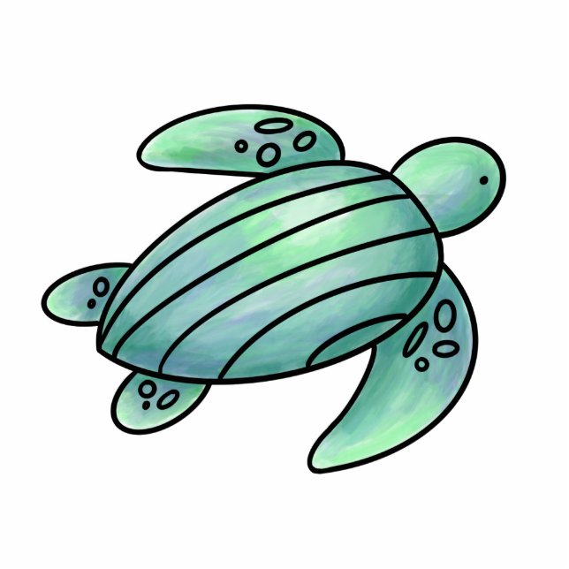 Ornement Photo Sculpture aquarelle peinte caricature de tortue de mer bleu  (Devant)