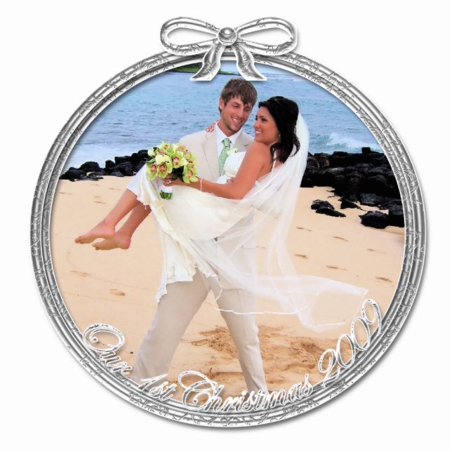 Ornement Photo Sculpture Argent Notre premier ornement de Noël (Devant)