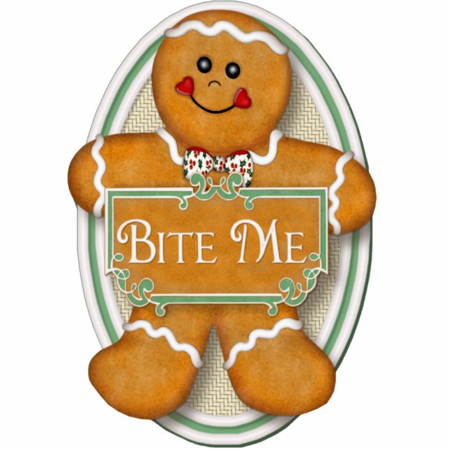 Ornement Photo Sculpture Bite Me Gingerbread Homme - Ornement ovale (Devant)