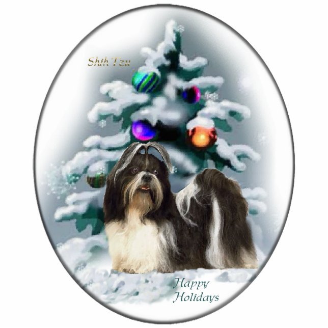Ornement Photo Sculpture Cadeaux de Noël Shih Tzu (Devant)