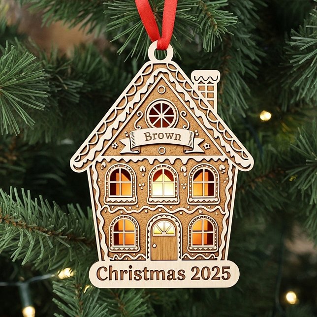 Ornement Photo Sculpture Gingerbread House personalized 2025 ornament (Créateur téléchargé)