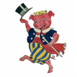 Ornement Photo Sculpture Humour vintage, Jolie Danse De Cochon Danses<br><div class="desc">Illustration vintage drôle image humoristique avec un cochon dansant avec un énorme sourire sur le visage. Il porte un costume avec un pantalon rayé,  un chapeau et une canne.</div>