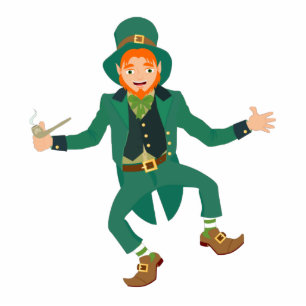 Ornement Photo Sculpture Irish Leprechaun tenant une pipe et dansant