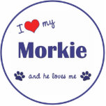 Ornement Photo Sculpture J'aime mon Morkie (le chien masculin)<br><div class="desc">Montrez au monde combien vous aimez votre Morkie (et que le sentiment est mutuel !). Avec un coeur et deux pawprints, les mots me lisent "aiment mon Morkie et il m'aime". Cette conception est spécifiquement pour un chien masculin (il), nous ont également des variantes disponibles pour un chien femelle (elle)...</div>