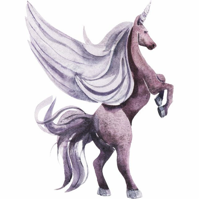 Ornement Photo Sculpture Licorne Fantastique | Aquarelle Magique Violette (Devant)