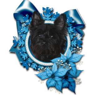 Ornement Photo Sculpture Noël - flocon de neige bleu - cairn Terrier -