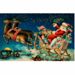 Ornement Photo Sculpture Noël vintage du Père Noël Sleigh<br><div class="desc">Santa Claus vintage sur traîneau avec illustration de rennes.</div>