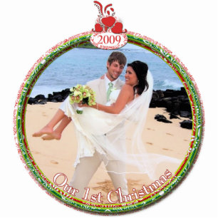 Ornement Photo Sculpture Notre 1ère date de changement de Noël en me contac