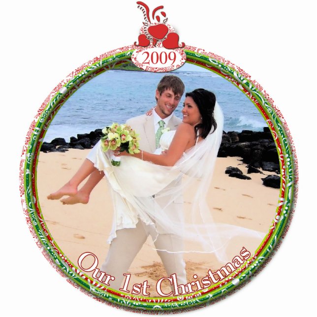 Ornement Photo Sculpture Notre 1ère date de changement de Noël en me contac (Devant)