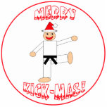 Ornement Photo Sculpture Ornement de Noël des arts martiaux<br><div class="desc">Cet ornement de Noël en arts martiaux Merry Kick-Mas fait un cadeau de Noël unique ou un rembourrage pour votre artiste martiale. Convient à tous les arts martiaux - karaté,  taekwondo,  kung fu,  judo etc. L'image est une ceinture noire d'arts martiaux portant un chapeau de Père Noël rouge.</div>