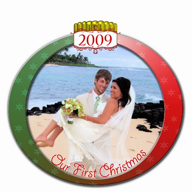 Ornement Photo Sculpture Ornement de Noël mariage Notre 1er Noël (Devant)