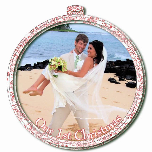 Ornement Photo Sculpture Ornement de Noël mariage Notre 1er Noël (Devant)