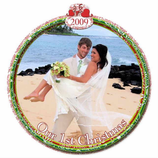 Ornement Photo Sculpture Ornement de Noël mariage Notre 1er Noël (Devant)