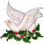 Ornement Photo Sculpture Paix de la colombe et de l'Holly - Ornement<br><div class="desc">Jolie colombe blanche de Noël sur le lit de Holly. La colombe est un symbole d'amour et de paix. Un symbole parfait pour cette période de vacances. Le texte peut être customisé.</div>