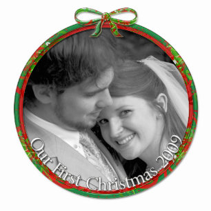 Ornement Photo Sculpture Rouge et vert Notre premier ornement de Noël