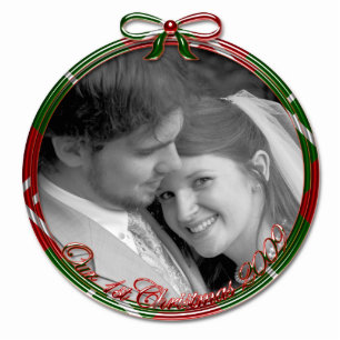 Ornement Photo Sculpture Rouge et vert Notre premier ornement de Noël