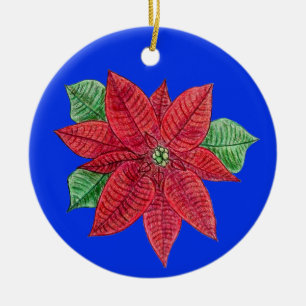 Ornement Poinsettia - Arrière - plan bleu