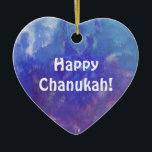 Ornement pourpre de coeur de peinture d'Aqua de<br><div class="desc">Cet ornement de coeur a une peinture de composition abstraite avec l'aqua,  le bleu,  blanc et pourpre et l'expression : "Chanukah heureux !" C'est un grand article de décoration de vacances pour votre pièce et un cadeau gentil pour votre amour ceux.</div>