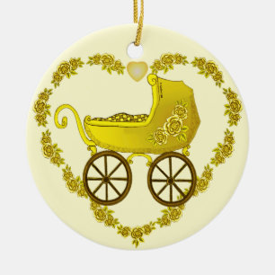 Ornement poussette bébé jaune 