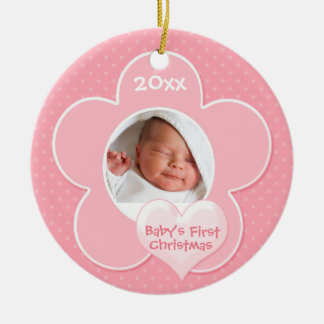 Ornement premier de "Noël du bébé" de rose et de