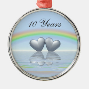 Ornement Rond Argenté 10e anniversaire Tin Hearts