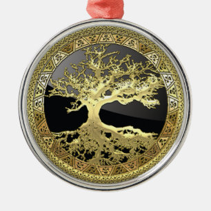 Ornement Rond Argenté [27] Golden Celtic Tree of Life