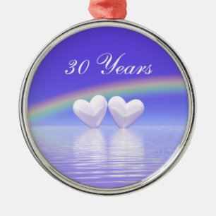 Ornement Rond Argenté 30e anniversaire Pearl Hearts