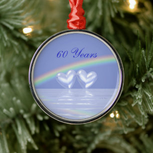 Ornement Rond Argenté 60e anniversaire Coeurs de diamants