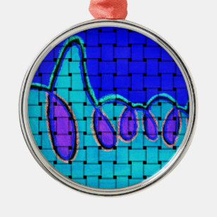 Ornement Rond Argenté Abstrait bleu français avec texture tissée