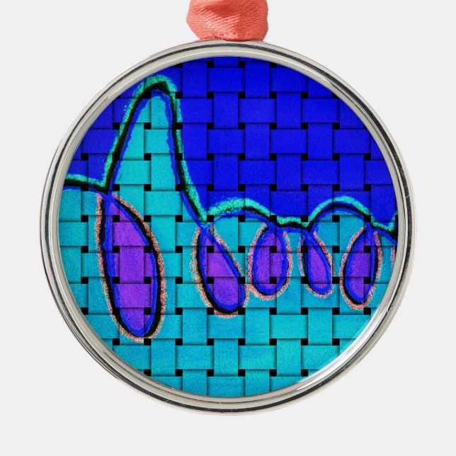 Ornement Rond Argenté Abstrait bleu français avec texture tissée (Devant)