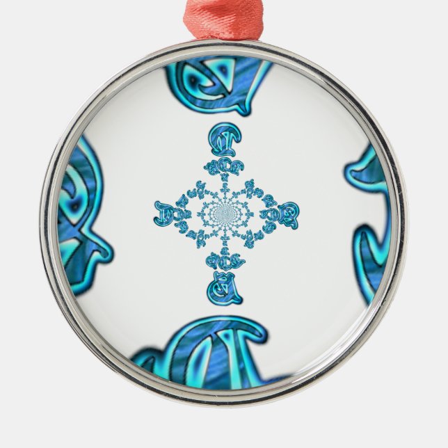 Ornement Rond Argenté Action Cyan Turquoise Graffiti Abstrait Imprimer (Devant)