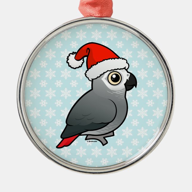 Ornement Rond Argenté African Grey Père Noël (Devant)