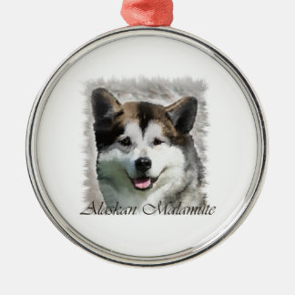 Ornement Rond Argenté Alaskan Malamute Dog Art