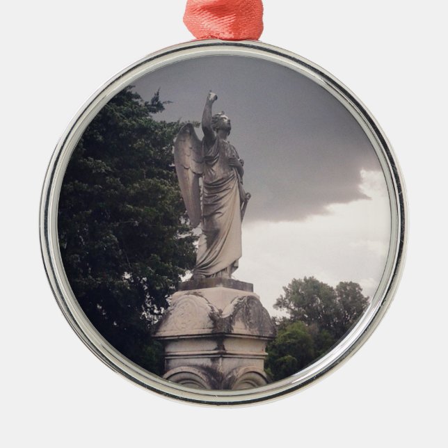Ornement Rond Argenté Ange de la Fête (Devant)
